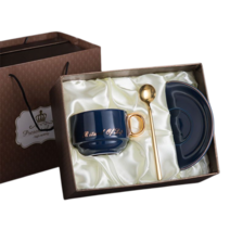 머그컵 접시 세트 유럽식 가정용 티타임 찻잔 숟가락 선물 세트, 골드블루 1컵 1원접시 1스푼(선물케이스 배달백)