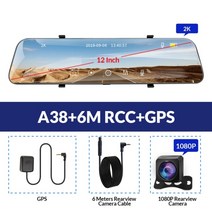 E ACE A38 2K 자동차 DVR 12 인치 터치 IPS 백미러 듀얼 렌즈 Dashcam 자동차 카메라 GPS 비디오 레코더 지원 후면보기 렌즈, A38-6M RCC, 협력사, 64G