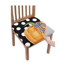 트위티 침대 가을 의자 시트 커버 오렌지 호박 의자 커버 화이트 물방울 무늬 탈착식 오버홀더 의자 보호대 시트 쿠션 슬립 커버 추수감사절 주방 세트 2개, 1pc