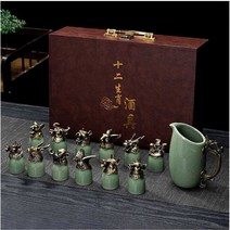 십이지신 양주잔 선물용 술잔 전통주 집들이 12간지, 브론즈 (레드) +선물 상자