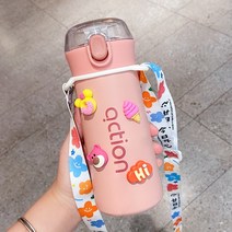 DFMEI 크리에이티브 러블리 점프 커버 텀블러 하트인스 슈퍼바이저 컵, 핑크색 + 무작위 컵 밧줄 + 임의의 액세서리, 【380ml】