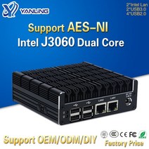 미니PC 초미니PC 초소형 소형 PC 컴퓨터 yanling 최신 인텔 j3060 팬리스 pc 듀얼 기가비트 lan nuc 케이스 베어본 linux 지원 2 hd aes-ni, 하드디스크 없음, 4G 램