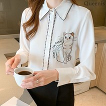퀸이즈 큐티 캣 자수 포인트 블라우스