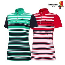 [마코 SALE] (여성)배색스트라이프패턴반집업반팔 티셔츠_MJW2TH02