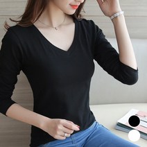 여성 라운드 기본 티셔츠 데일리 편한 브이넥 스타일