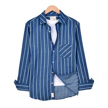 핫코드 남성용 스트라이프 워싱 데님 긴팔 셔츠 HC521