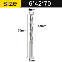 Vsharp CNC 조각 라우터 비트 플랫 코 엔드 밀 2 두 피리 나선형 Upcut 밀링 커터 도구 초경 나무 MDF PVC, 6x42x70, 10pcs, 1개
