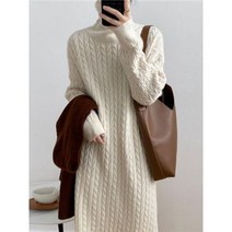 캐주얼 원피스 데일리룩 가을 여성 버전 스웨터 하이 칼라 루즈 두껍고 따뜻한 롱 긴 드레스 의류 겨울