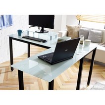 디자인 오피스용 컬러 강화유리스틸 L자책상(2색) 고학년 1인 대표실 좋은, 프레임블랙_유리블랙