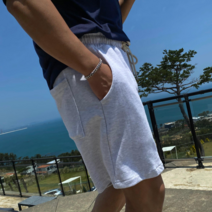 빠델 남성용 여름 4부 원턱 와이드 밴딩 쭈리 면반바지