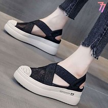 77우먼스 여성 엑스라인 샌들 2컬러 스트랩 펀칭 운동화 봄 여름 미들힐 키높이 패션 신발
