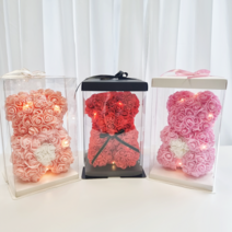 곰돌이꽃 로즈베어 LED전구 25cm 40cm졸업식 곰인형 여자친구 사랑고백 기념일 프러포즈 선물, 그레이하트
