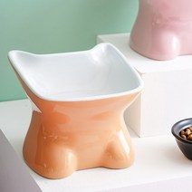 반려동물 고양이얼굴 도자기 식기 오렌지, 없음