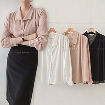 8436 (국내산) 셔츠 쉬폰 셔링 블라우스 여성 봄 여름