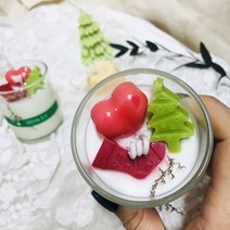 제이쥬 크리스마스초 트리캔들 /소이캔들 오브제 인테리어소품 필라캔들 향초 아로마캔들 성탄절선물 연말선물 소이캔들 홈카페 캔들선물 방향제, 화이트, 화이트쇼핑백, 미모사