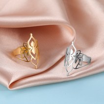 패션 반지 COOLTIME 부처님 빈티지 로터스 오픈 반지 여성을위한 스테인레스 스틸 플라워 파라다이스 커플 반지 웨딩 생일 선물 2022