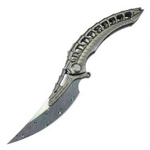 카람빗 발로란트 나이프 RIKE 다마스커스 접이식 Karambit 고정 블레이드 모양 티타늄 합금 핸들 사냥 캠핑 및 필드 서바이벌, 1.Silver, 1개