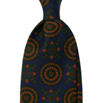 영국 실크 빅라운드 올오버 네이비오렌지 스포데라토