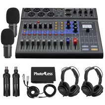 Zoom LiveTrak L-8 휴대용 8채널 디지털 믹서 및 멀티트랙 레코더 + 줌 ZDM-1 마이크 2개 헤드폰 윈드스크린 스탠드 클리닝 천 포함 - 2인용 팟캐스트 번들, 2 Person Podcasting Kit