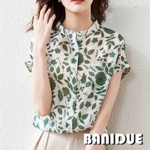 [바니드] 여성 러블리 셔츠 시원한 여름반팔 나뭇잎 얇은 블라우스 0023