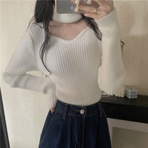 데일리 봄 하이틴 무지 긴팔 초커 니트 티셔츠