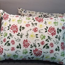 GW59096F 린넨 베개커버 흑장미 50x70 (베이지)/홍장미(화이트)