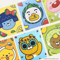 [에이블]리틀카카오 프렌즈 데코스티커 스티커형 보석십자수 시리즈 9.5x11, 7.Fruity-라이언앤어피치