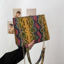가방녀 2021 여름 패션 빈티지 심플한 파이톤 클러치 가방 물통 체인 숄더 크로스백
