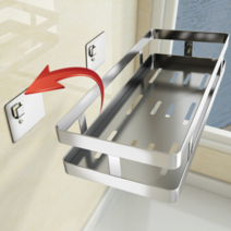 HOHO 무타공 스텐 양념통선반 부착식 주방선반 벽걸이 양념정리대 1단, 실버