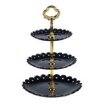 3 계층 케이크 Bakeware 플라스틱 트레이 디스플레이 랙 케이크 스탠드 애프터눈 티 웨딩 디저트 트레이 파티 식기 장식 용품, 01 black