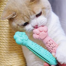 고양이 이갈이 장난감 양치 칫솔 먹이퍼즐 캣닢 가루 포함, 블루