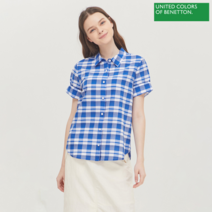 베네통 베네통 체크 린넨 반팔 셔츠 BABL95131_BL