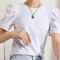 데일로엔 여성용 퍼프 슬리브 라운드 반팔 티셔츠