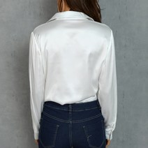 봄블라우스 봄셔츠 셔츠블라우스 패션 화이트 새틴 실크 블라우스 여성 캐주얼 긴 소매 버튼 턴 다운 칼라