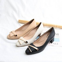 지쎄 양가죽수제화 코팅장식 세미스퀘어 발편한구두 5cm 미들굽펌프스