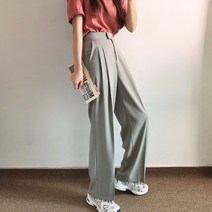 러브앤시티 여성 ML25 투턱 와이드 슬랙스 허리밴딩 팬츠