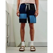 [헤지스 남성] [22SS] HZPA2B702N2 네이비 패치워크 데님 하프 팬츠