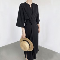 Luxi Aunt 단색 엘레강스 중국풍 허리 벨트 여성 롱원피스