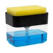 S&T 주식회사. 주방 싱크대용 식기 비누 디스펜서 및 스펀지 홀더 스펀지 포함 13온스 메탈릭 실버, Matte Black