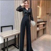 오르난 여성 봄 브이넥 퍼프소매 쉬폰 정장 점프수트 LY90