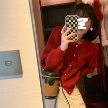 크리스마스 빨간 스웨터 여성 가을과 겨울베이스 니트 카디건 코트