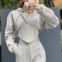 라쿤걸 높은허리 짧은 여성 후드 티셔츠 AW240