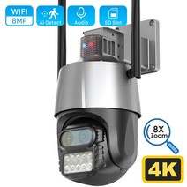 CCTV 방범 보안 감시 IP 카메라 현관 문 스마트폰 가정용 매장 무선 초소형 펫 씨씨티비 도난 방지 사이렌 알람 듀얼 렌즈 8x 줌 ptz 스피드 돔 가있는 8mp 4k, 8mp 128g 카드 추가, 영국 플러그