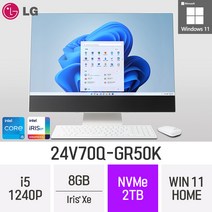 LG전자 24V70Q-GR50K 24인치 인텔 12세대 i5 Iris Xe Win11 Home 사무용 인강용 재택근무용 일체형 PC, 2TB, 8GB