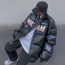 아메리칸 스트리트 PU 가죽 야구 패딩 여 2022 패션 브랜드 힙합 레터링 자수 루즈핏 커플 패딩 패션