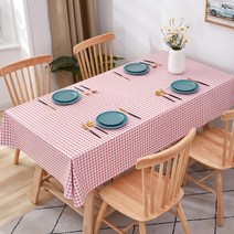 캐프마켓 방수 체크 격자 테이블보 사각 원형 식탁보, 핑크 6인용 140 x 200 cm