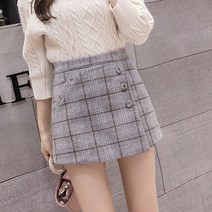 모직 반바지 여성 가을/겨울 슬림 새로운 두꺼운 높은 허리 느슨한 체크 무늬 스커트 착용 부츠 바지 짧은 치마 바지