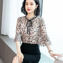 여성 여름 반팔 블라우스 세미 정장 쉬폰 명품 반팔티SPLAC 반팔티