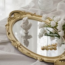 엔틱 빈티지 미러 트레이 5종 벽걸이 거울 화장품 정리대, 빈티지 핑크 원형