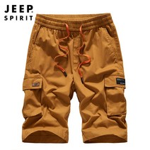 지프 JEEP 카고 반바지 남자 여름 순면 코튼 와이드 루즈핏 중년 다포켓 솔리드 무지 스판 이지 캐쥬얼 오부바지
